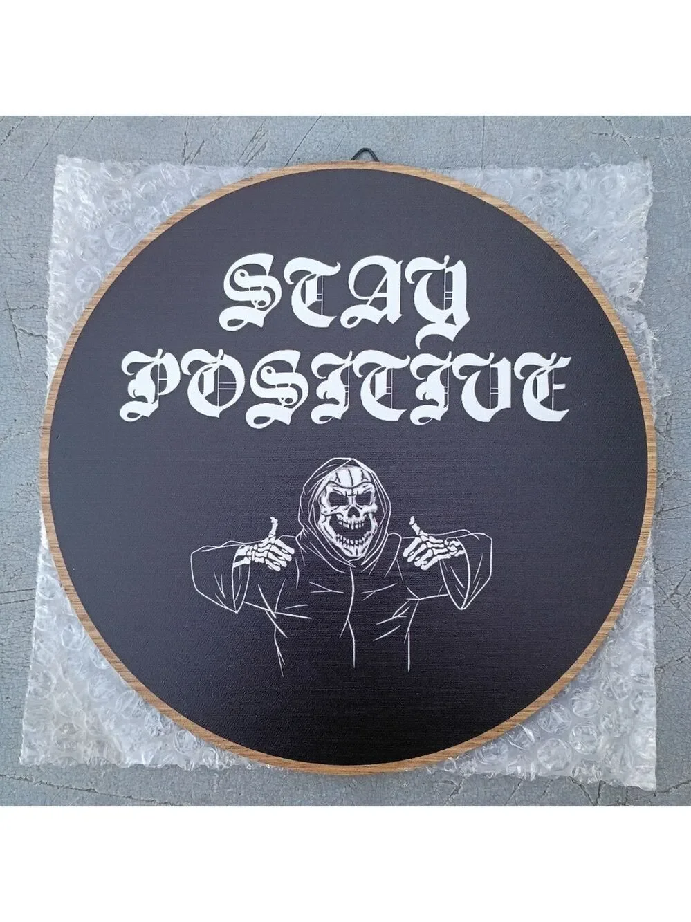 2/$20 Stay Positive Gothic Wooden Wall Decor Round Sign NWT